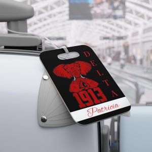 Custom Red and White  Luggage Tag, Crimson and Cream, Delta Sorority Gift, Travel Gift for Her, Delta Address Tag, D9 Greek Probate Gift