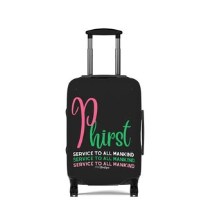 Custom Pink and Green Sorority Luggage Cover, Divine Nine Paraphernalia, Unique Travel Gift for Her, Suitcase Cover, HBCU Travel Accessories