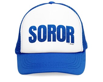 Gorra de malla azul y blanca con cierre a presión, regalos únicos de Zeta, artículos de Zeta, gorra con cierre a presión, regalos de la hermandad D9, mujer más fina, gorra para mujer