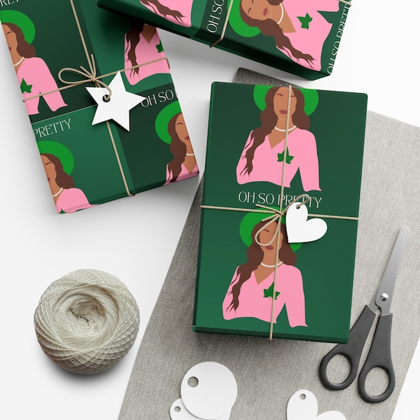 Personalized Pink and Green Affair Wrapping Paper, J15 Founders Day, Alpha Kappa Alpha, AKA Paraphernalia, Sorority Gift, AKA Wrapping Paper