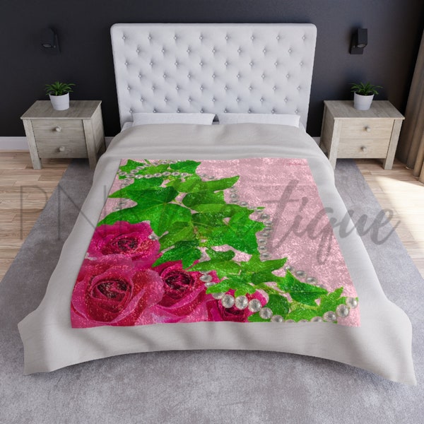 Ivy and Pearls Pink & Green Velvet Blanket, Alpha Kappa Alpha Sorority Gift, AKA Paraphernalia, Cozy Blanket, AKA Sorority Blanket