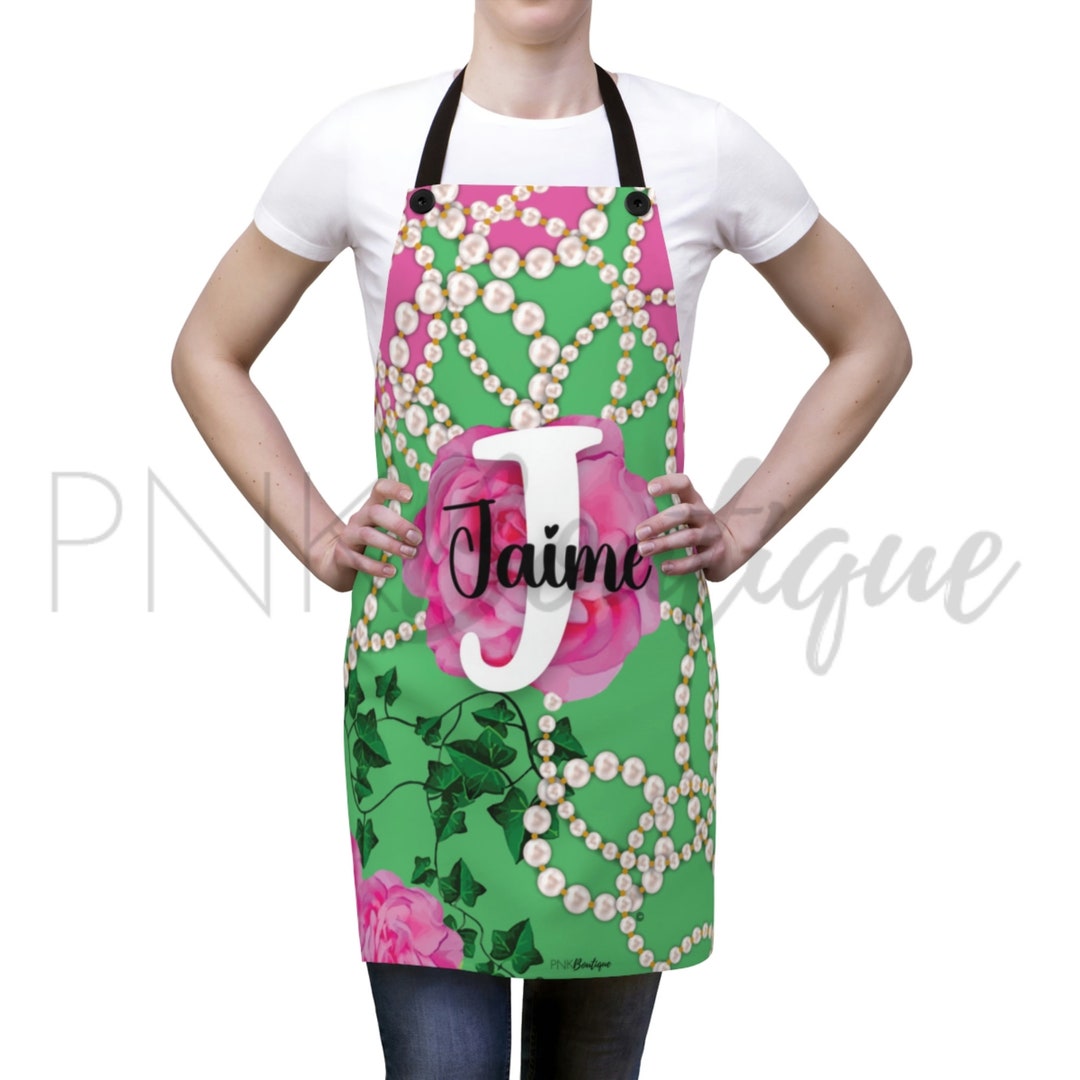 Pink and Green Signature Print Apron, Alpha Kappa Alpha, AKA