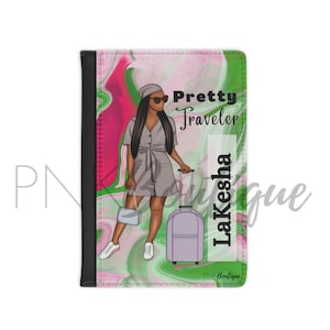 Custom Pink and Green Passport Cover, Sorority Paraphernalia, Travel Gift, Sorority Gift, D9 Inspired Passport Case, Passport Wallet