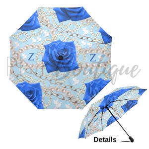 Blue and White Auto- Foldable Umbrella, D9  Paraphernalia, Unique Sorority Gift for her, Automatic Umbrella, Finer woman, HBCU Divine Nine