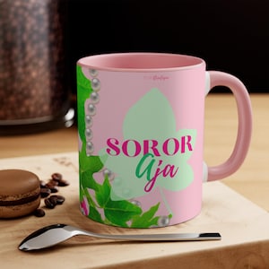 Custom Ivy and Pearls Pink and Green Coffee Mug, D9 Sorority Gift, HBCU Paraphernalia, Gift for Mom, Unique Gift for her, Coffee Lovers Gift