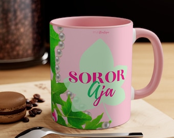 Custom Ivy and Pearls Pink and Green Coffee Mug, D9 Sorority Gift, HBCU Paraphernalia, Gift for Mom, Unique Gift for her, Coffee Lovers Gift