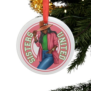 Pink and Green Acrylic United Sisters Xmas Ornament, Unique Gifts for Her, HBCU Divine Nine Line Sister Gift, New Member Stocking Stuffer