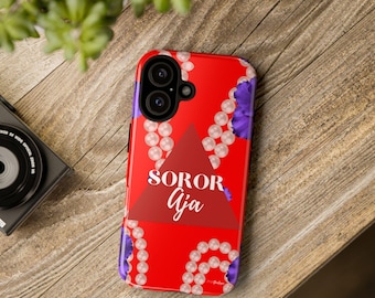 Custom Delta Inspired D9 Sorority Phone Case: Red, White, and Pearls
