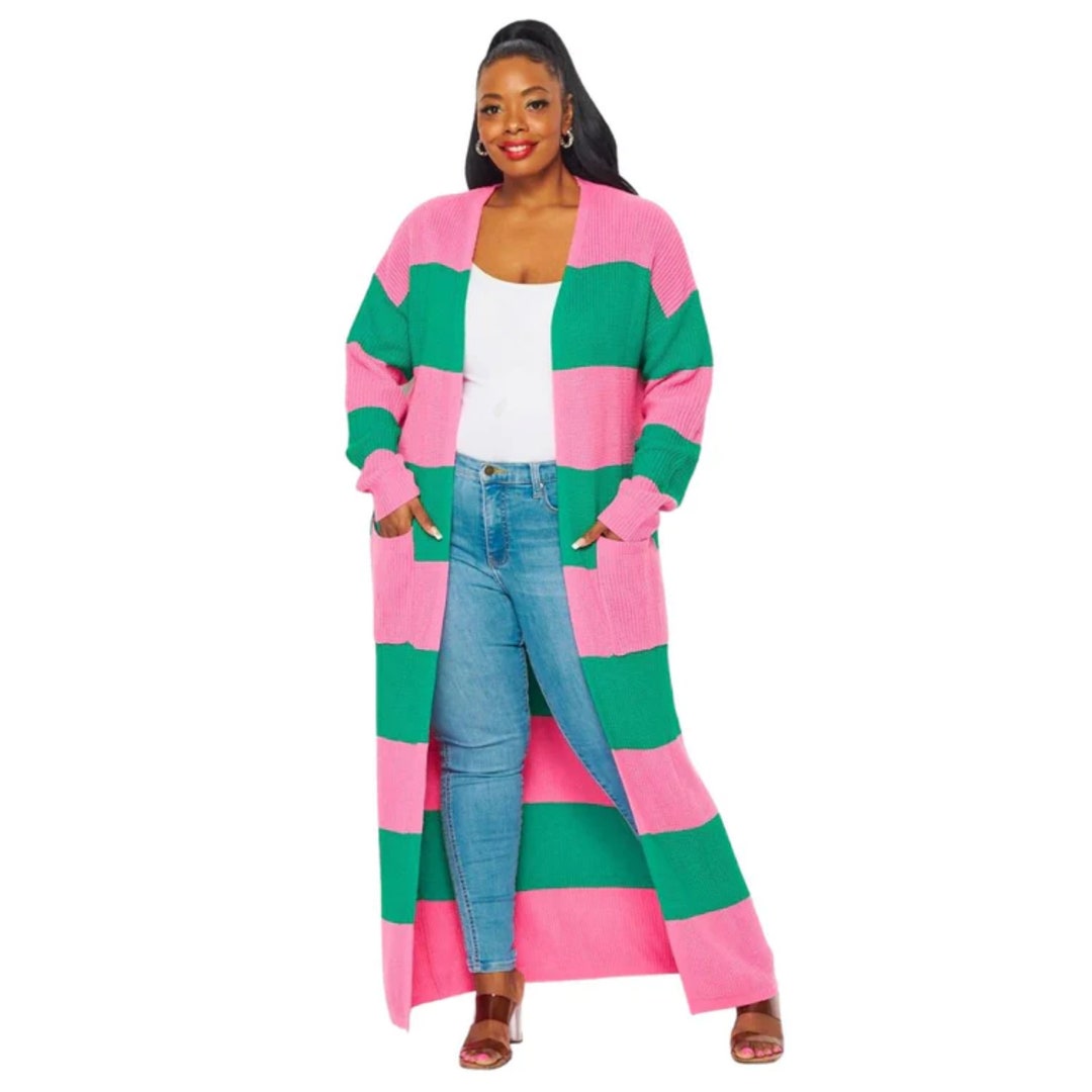 Pink and Green Cardigan, AKA Paraphernalia, Women Cardigan Sweater