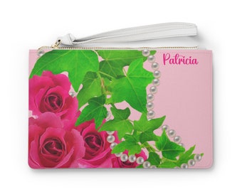 Personalized Pink and Green Clutch Bag, Alpha Kappa Alpha, AKA Paraphernalia, AKA Sorority Gifts, Clutch With Strap, Wristlet Clutch