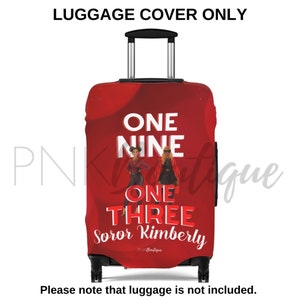 Red and white DST 1913 Luggage Cover, Black Women&#39;s Travel Gift , Luggage Protection, D9 Crimson and Cream Paraphernalia, One Nine One Three