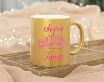 Custom Golden Metallic Mug, Unique Golden Gift for her, D9 Sorority Gift Merch, Coffee Lovers Gift, 50th Anniversary Mug, Keepsake Mugs