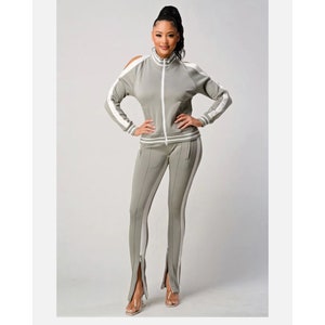 Two piece green with white Stripe Tracksuit, 2 piece set Tracksuit Women, Street wear Comfortable Set, Casual Set Party Outfits for Women