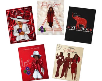 Sisterhood Red and White Multi-Design Greeting Cards (5-Pack), DST Paraphernalia, D9 Sorority Gift Merch, Note Cards, Crimson and Cream