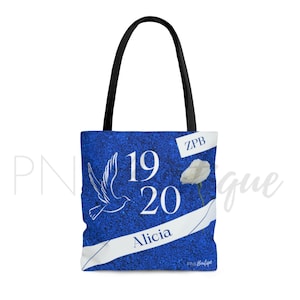 Custom White Dove  Blue and White Tote Bag, HBCU Divine Nine, Sorority Gift Merch Unique Gift for her, Finer womanhood, Welcome Tote bag