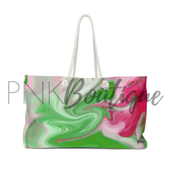 Pink and Green Weekender Bag, AKA Overnight Weekender Bag, 1908 Pretty Girl  Tote Bag, Aka Sorority Women's Gift, Aka Boule Bag 