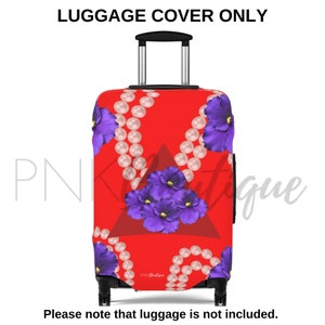 Red and White DST 1913 Personalized Luggage Cover, Black Women's Travel Gift , Luggage Protection, D9 Crimson and Cream Paraphernalia,