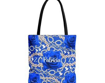 Custom Zeta Blue and White Tote Bag: Sorority Gift, Divine Nine