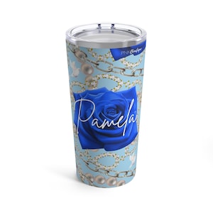 Custom Blue and White Insulated Tumbler, Travel Mug Accessories, Sorority Merch Travel Gift for her, HBCU Divine Nine, Hot and Cold Tumbler