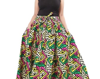Jupe africaine Ankara, tenue africaine, jupe longue rose et verte, vêtements grande taille, jupe ethnique, tissu wax, cadeau alias femme