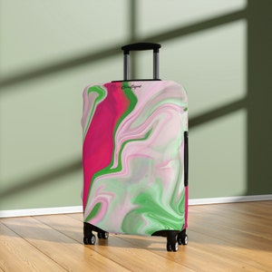 Custom Pink and Green Sorority Luggage Cover, Divine Nine Paraphernalia, Unique Travel Gift for Her, Suitcase Cover, HBCU Travel Accessories