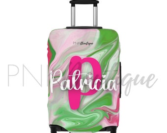 Pink and Green Luggage Cover / AKA Paraphernalia / Travel Gift / Luggage Protection / Unique 1908 Sorority Gift / Aka gifts / Luggage Cover