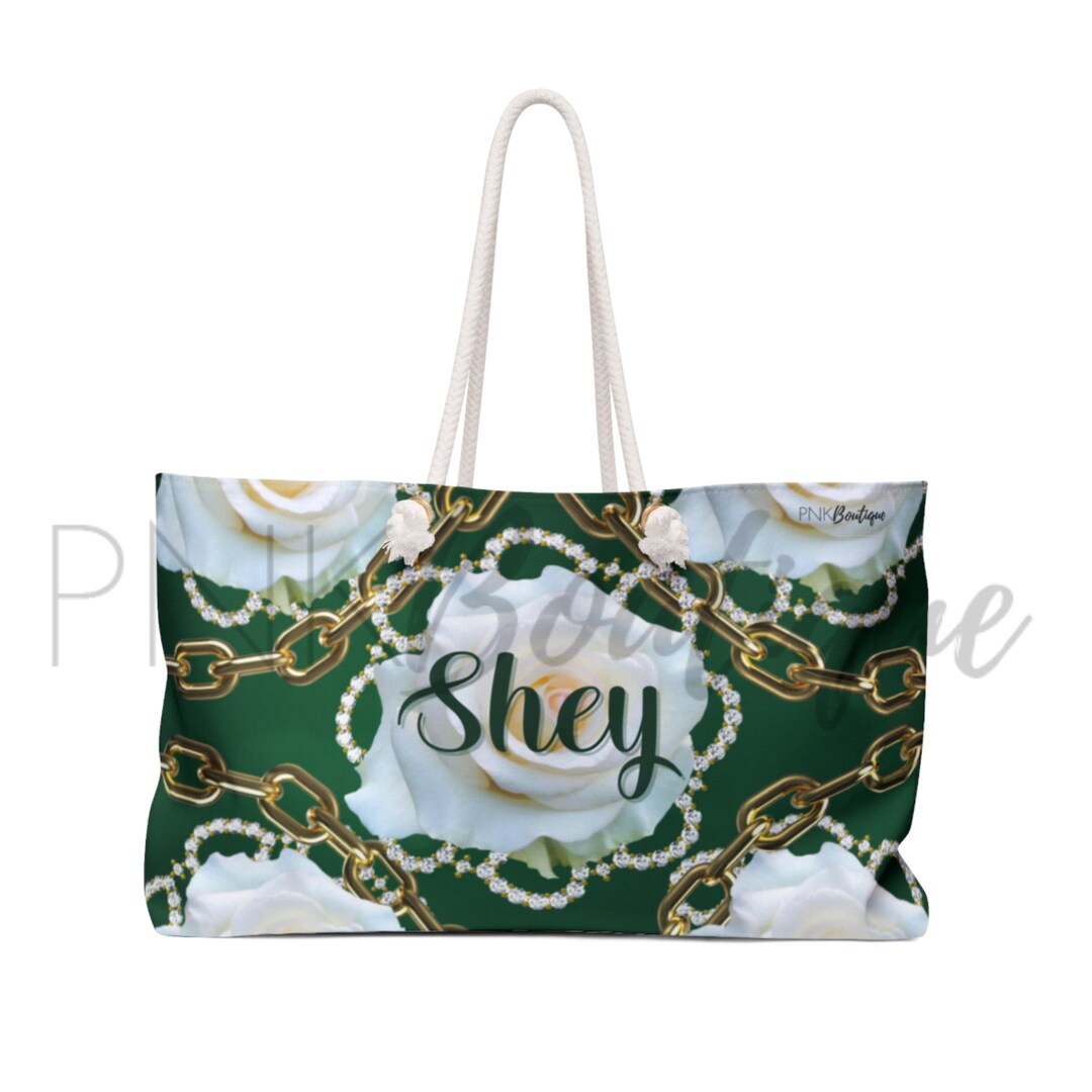 Personalized Green and White Weekender Bag, the Links Incorporated, Links Inc Paraphernalia