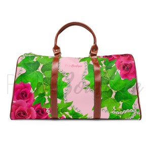 Ivy and Pearls Pink and Green Waterproof Travel Bag, AKA Overnight Weekender Bag, AKA Paraphernalia, Alpha Kappa Alpha, Overnight Bag