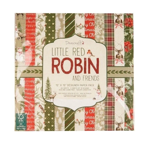 LITTLE RED ROBIN 6" x 6" Dovecraft Trimcraft Christmas Paper Pad Scrapbooking Papers