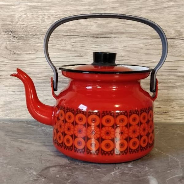 FINEL red enamel coffeepot teapot Kehrä