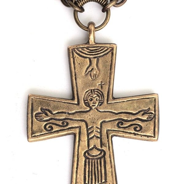 Vintage Finnish Kalevala Koru Bronze Cross Necklace 1346