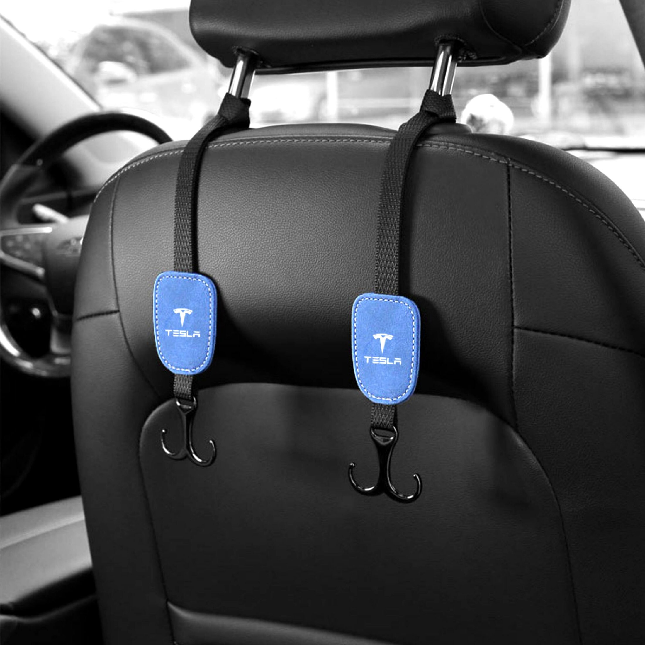 2 Stück Autositzhaken für Tesla Model 3 Y S und anderes Logo,  Autositzgurtaufhänger mit Autologo und Doppelseitenhaken aus Legierung -  .de