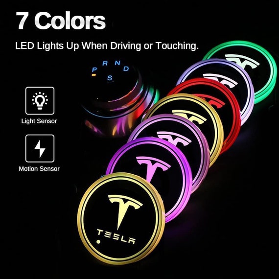 2 Stück LED Autountersetzer für Tesla Getränkehalter Lichter 7