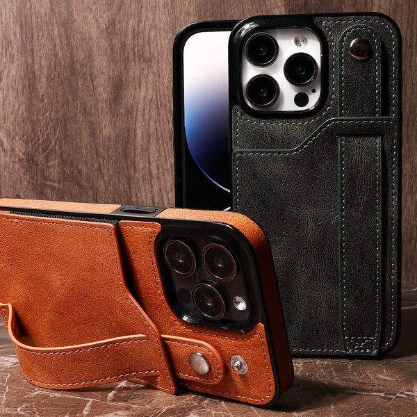 iPhone 15 14 13 Pro Max Case Wallet Case With Stand and Leather Wrist Strap Lens Protection For iPhone 12 11 Mini X XR XS 8 7 6 Plus 6s SE
