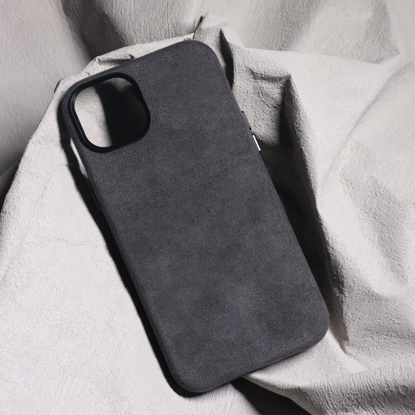 Coque iPhone complète en alcantara pour 15 14 Pro Max, étui en cuir MagSafe, logo personnalisé pour iPhone 13 12 Series