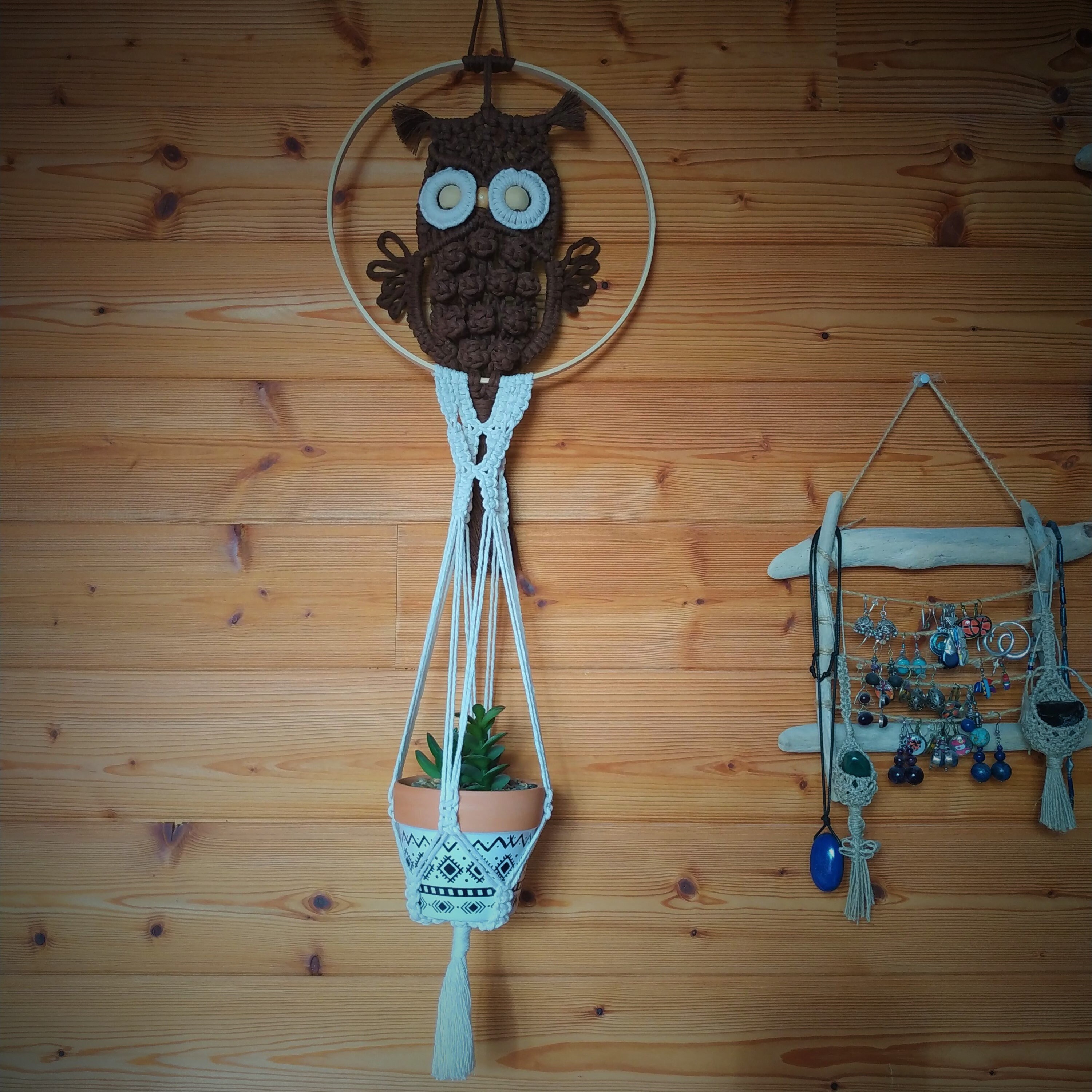 Hibou Porte Plante en Macramé, Décoration d'intérieur, Plant Hanger