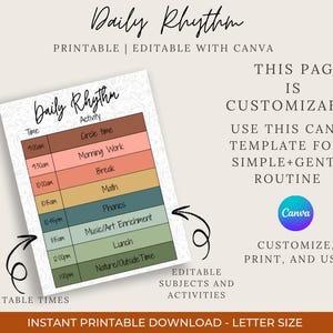 Boho Homeschool Daily Rhythm Chart | Editable Day Planner (Digital Download)
