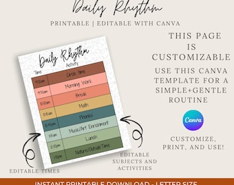 Boho Homeschool Daily Rhythm Chart | Editable Day Planner (Digital Download)