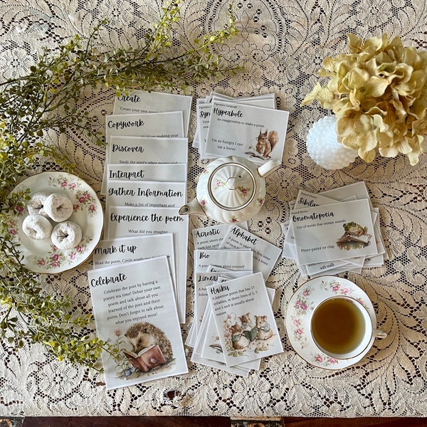 Poetry Tea Time Printable Planner | Activity cards and Flash cards