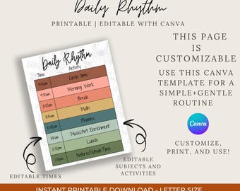 Floral Homeschool Schedule | Daily Rhythm Chart, Canva Template (Digital Download)