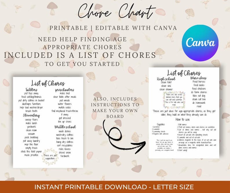Editable Chore Chart for Kids | Printable Routine Chart | Canva ...