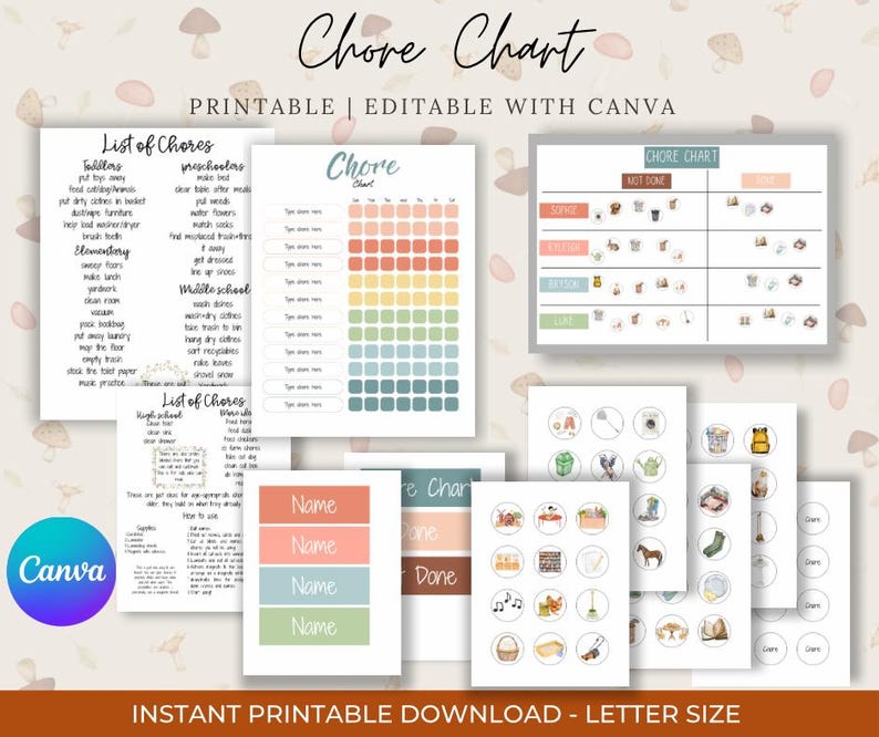 Editable Chore Chart for Kids | Printable Routine Chart | Canva ...