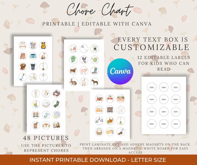 Customizable Kids’ Picture Chore Chart | Editable Daily Tasks | Family ...