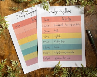 Rainbow Homeschool Daily Rhythm Schedule Printable | Digital Download Daily Routine for Kids