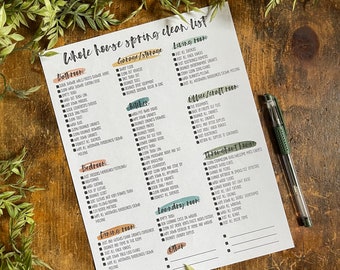 Whole House Spring Clean Checklist Digital Download