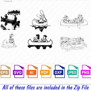 Camping_06 Canoë SVG Téléchargement numérique instantané eps ai pdf dxf Clipart Circut Happy cartoon