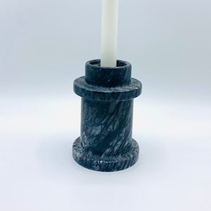 Vintage Heavy Black Swirl Marble Candle Stick Votive Holders, Minimalist Modern Decor, Marble Candle Holders