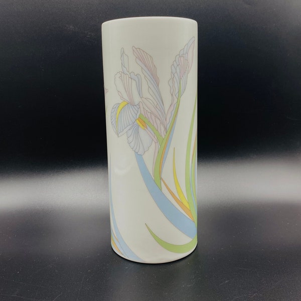 Vintage Arzberg Germany Iris Lily Floral Vase, Art Deco Pastel Flower Vase