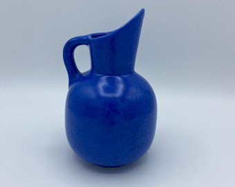 Vintage Cobalt Blue Ceramic Pitcher with Wide Spout, MCM Blue Pitcher