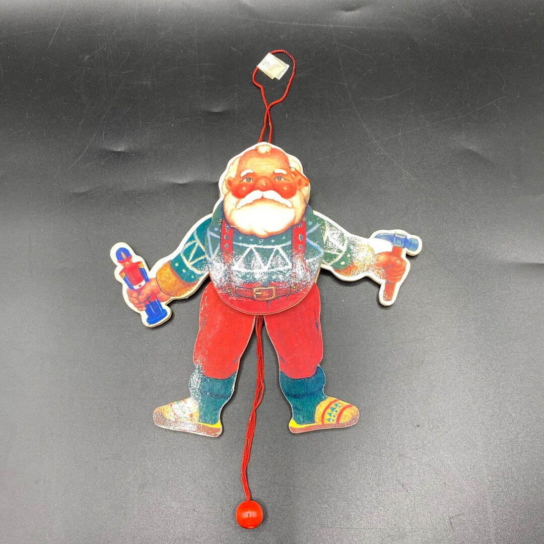 Vintage Santa Pull String Movable Ornament Wooden Christmas 3D - Etsy